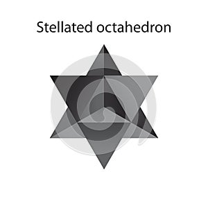 Vector black Stellated Octahedron, also called Stella octangula, and Polyhedra Hexagon, geometric polyhedral compounds photo
