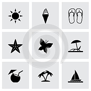 Vector black summer icons set