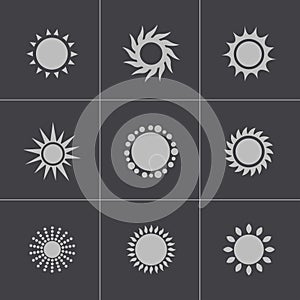 Vector black sun icons set