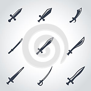 Vector black sword icon set