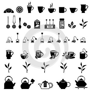 Vector black tea icons set.