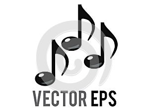Vector black three eighth notes music note icon, represent music or singing