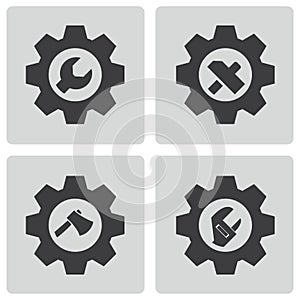 Vector black tools in gear icons set