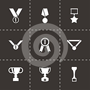Vector black trophy and awards icon set