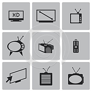 Vector black TV icons set