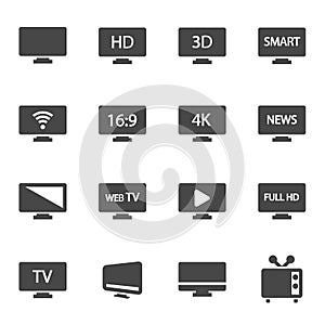 Vector black tv icons set