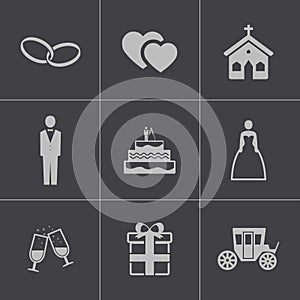 Vector black wedding icons set