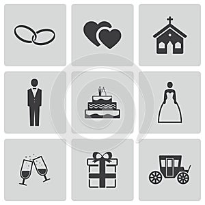 Vector black wedding icons set