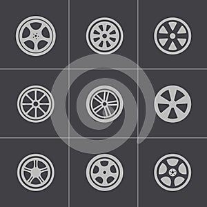 Vector black wheel disks icons set