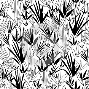 Vector Black and White Asian bamboo Kimono Seamless Pattern Background. Great for elegant gray texture fabric, cards