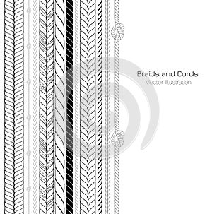 Vector Black and White Braids and Cords Background Simple Ropes Template for Design Project