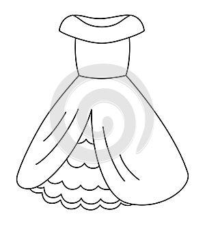 Vector black and white bridal dress icon. Bride clothes line illustration. Cute outline just married girl in night gown. Wedding