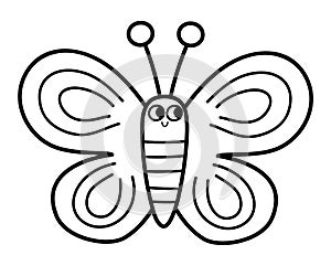 Vector black and white butterfly icon. Adorable farm picture. Funny woodland, forest or garden insect. Cute bug illustration or