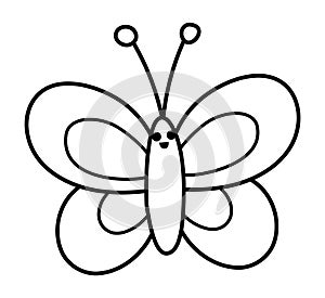 Vector black and white butterfly icon. Funny woodland, forest or garden insect. Cute bug line illustration or coloring page for