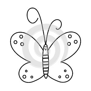 Vector black and white butterfly icon. Outline funny woodland, forest or garden insect coloring page. Cute bug illustration for
