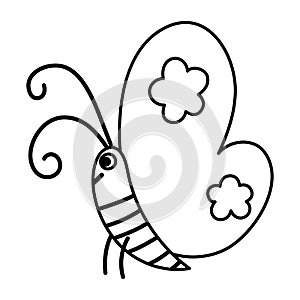 Vector black and white butterfly icon. Outline woodland, forest or garden insect coloring page. Cute bug illustration for kids