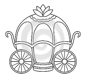 Vector black and white carriage icon isolated on white background. Medieval line chariot. Fairy tale king coach illustration or
