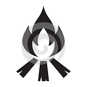 Vector black and white cartoon illustration of burning fire with wood