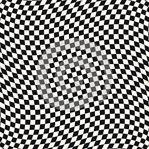 Vector black and white checkered seamless pattern with optical illusion effect