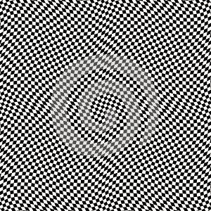 Vector black and white checkered seamless pattern with optical illusion effect