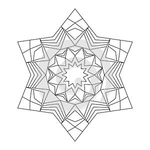 Vector black and white round star mandala hexagram - adult coloring book page photo