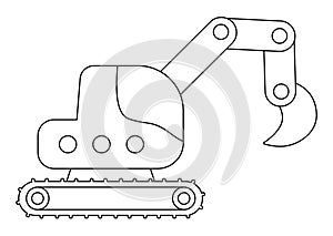 Vector black and white crawler digger. Construction site, road work line icon. Building transportation clipart. Cute special photo