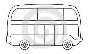 Vector black and white double-decker bus. Funny line autobus for kids. Cute vehicle clip art. Public transport icon or coloring