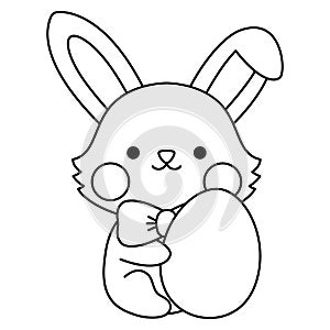 Vector black and white Easter bunny icon for kids. Cute kawaii line rabbit illustration or coloring page. Funny cartoon hare