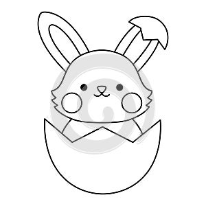 Vector black and white Easter bunny icon for kids. Cute kawaii line rabbit illustration or coloring page. Funny cartoon hare