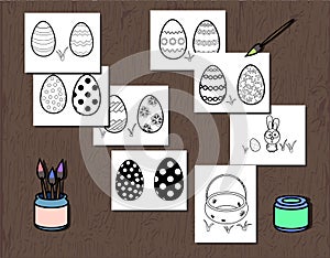 Vector Black and White Easter Egg poster separated on layers. Coloring book page for kids. Illustration with a thick