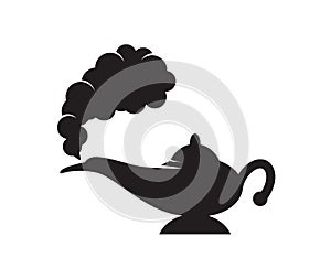 Vector black and white genie magic aladdin lamp