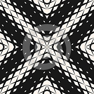 Vector black and white geometric halftone seamless pattern with rhombuses, grid