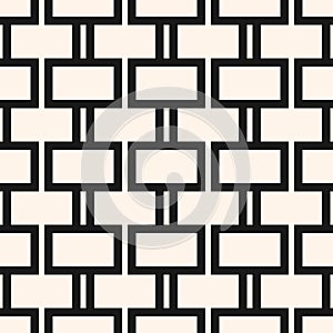 Vector black and white geometric seamless pattern with lines, brick wall texture