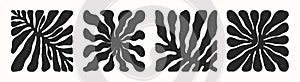 Vector black and white hand drawn floral square compositions.Hand drawn organic abstract shapes