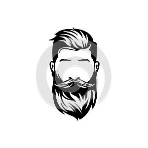 Vector black and white of hipster man logo. Silhouette of hipster guy in profile for barber shop