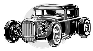 Vector black and white illustration of hot rod