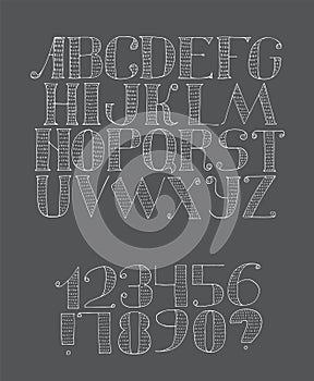 Vector black and white illustration with light english alphabet