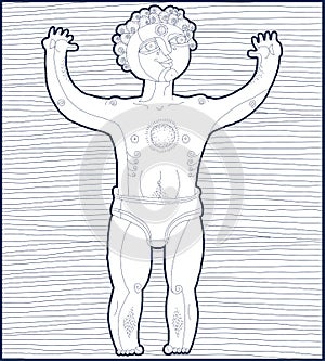 Vector black and white illustration of nude male, Adam concept.