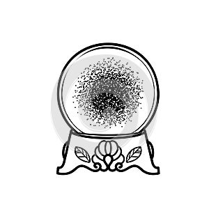 Vector black white image of magic ball. Prediction of future. Sticker Halloween