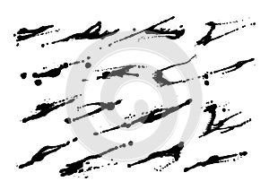 Vector black and white ink splash, blot and brush stroke Grunge textured elements for design, background