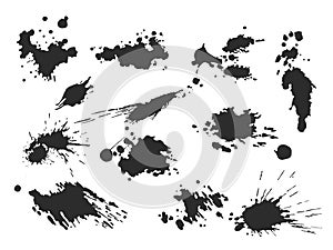 Vector black and white ink splash, blot and brush stroke, spot, spray, smudge, spatter, splatter, drip, drop, ink blob brush,