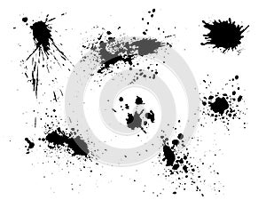 Vector black and white ink splash, blot and brush stroke, spot, spray, smudge, spatter, splatter, drip, drop, ink blob Grunge