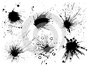 Vector black and white ink splash, blot and brush stroke, spot, spray, smudge, spatter, splatter, drip, drop, ink blob Grunge