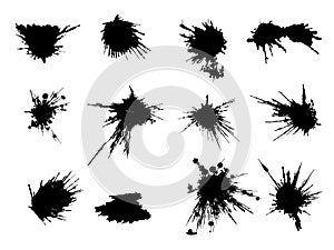 Vector black and white ink splash, blot and brush stroke, spot, spray, smudge, spatter, splatter, drip, drop, ink blob Grunge