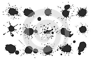 Vector black and white ink splash, paint blot drip splotch brush stroke, spot, spray, smudge, Vector drip, drop, ink blob brush,