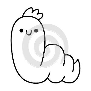 Vector black and white kawaii brown worm icon for kids. Cute line smiling bug illustration or coloring page. Funny cartoon