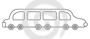 Vector black and white limousine car. Funny line automobile for kids. Cute vehicle clip art. Retro transport icon or coloring page