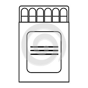 Vector black and white match box icon isolated on white background. Outline burning stick illustration. Line style matchstick pack
