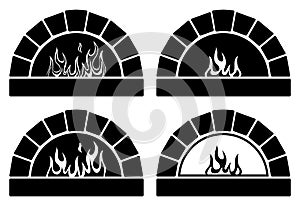 vector black and white ovens with fire