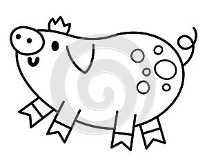 Vector black and white piglet icon. Cute cartoon little pig line illustration for kids. Farm animal baby isolated on white